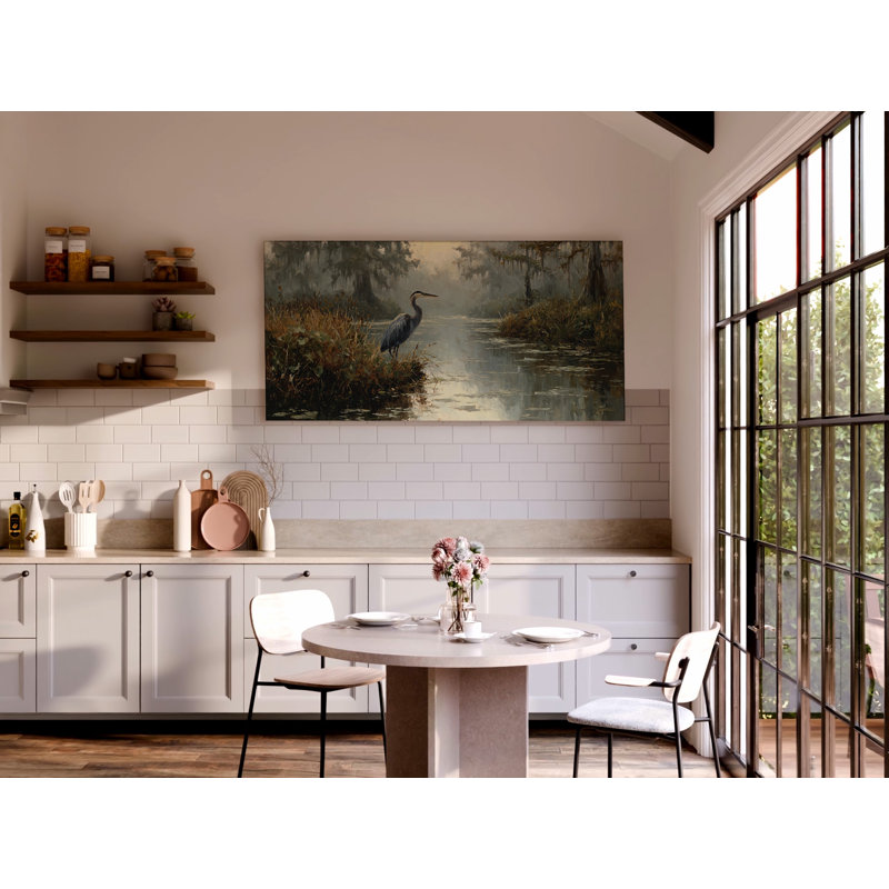 Art mural sur toile Great Blue Heron River Misty Swamp, H 30 po x l 60 po x P 1,5 po