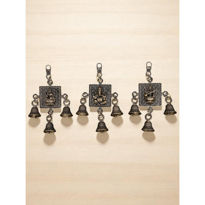 6 Inch Small Lakshmi Ganesha Saraswati Wall Hanging Bells Brass