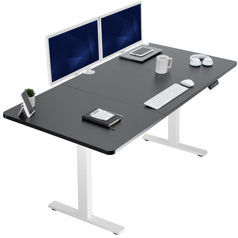 VIVO Single Motor Electric Desk with Push Button Memory Controller, Black/White, 48.5" H x 71" W x 36" D