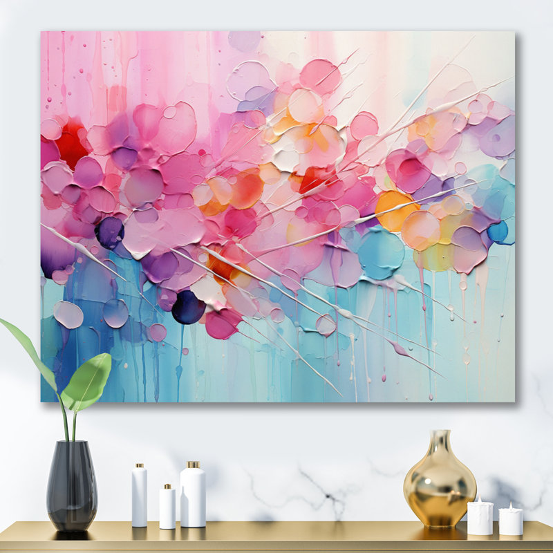 «Gazley» rose, patchwork de pastel bleu sur toile, Toile tendue, H 34 po x l 44 po, Sans cadre