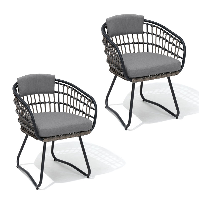 Chaise de salle à manger d'extérieur en osier / rotin avec coussin amovible, Gray