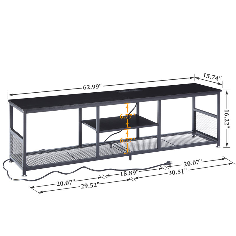 TV Stand With Power Outlets, 62.99", Black