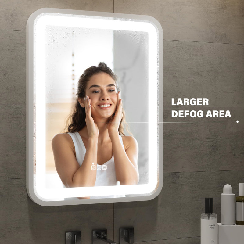 Miroir de salle de bain pour salle de bain avec lumière pour mur Miroir de maquillage à cadre 32 x 24 à DEL intelligent pour l'évier à intensité variable 3 fonctions de mémoire de température anti-buée verticale et horizontale (miroir inclus seulement)