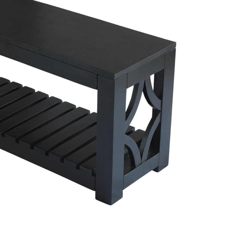 Banc de rangement en bois massif Dezider, Noir