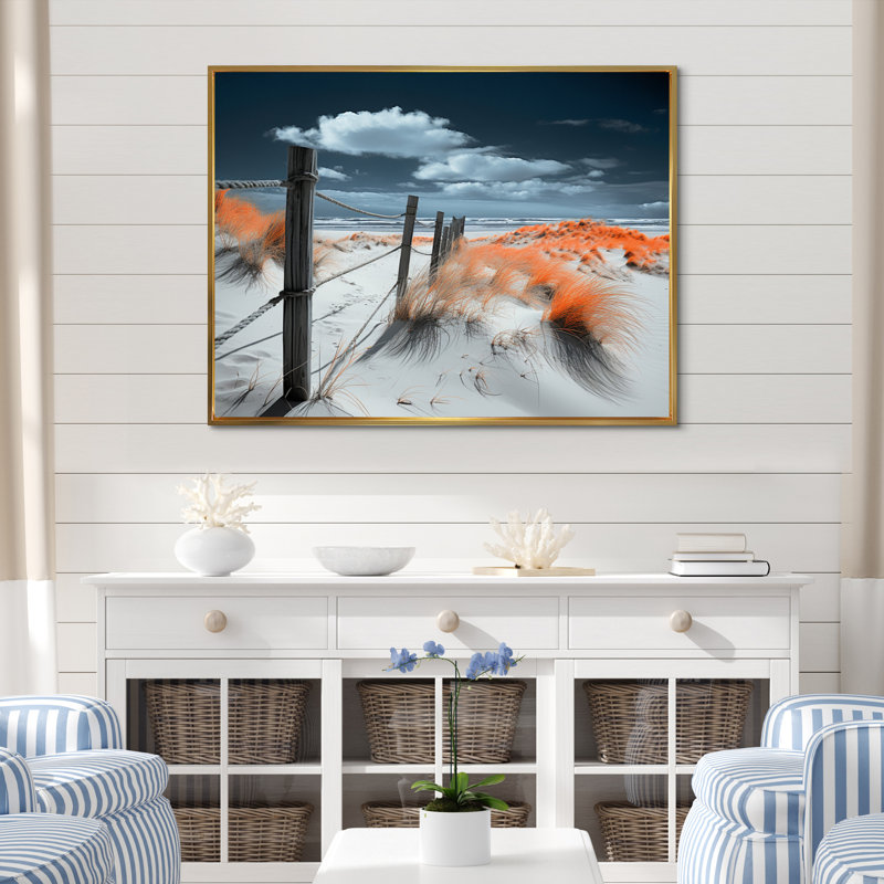 Coral Sandy Beach - reproduction sur toile, H 30 po x l 40 po x P 1,5 po, Cadre flottant doré