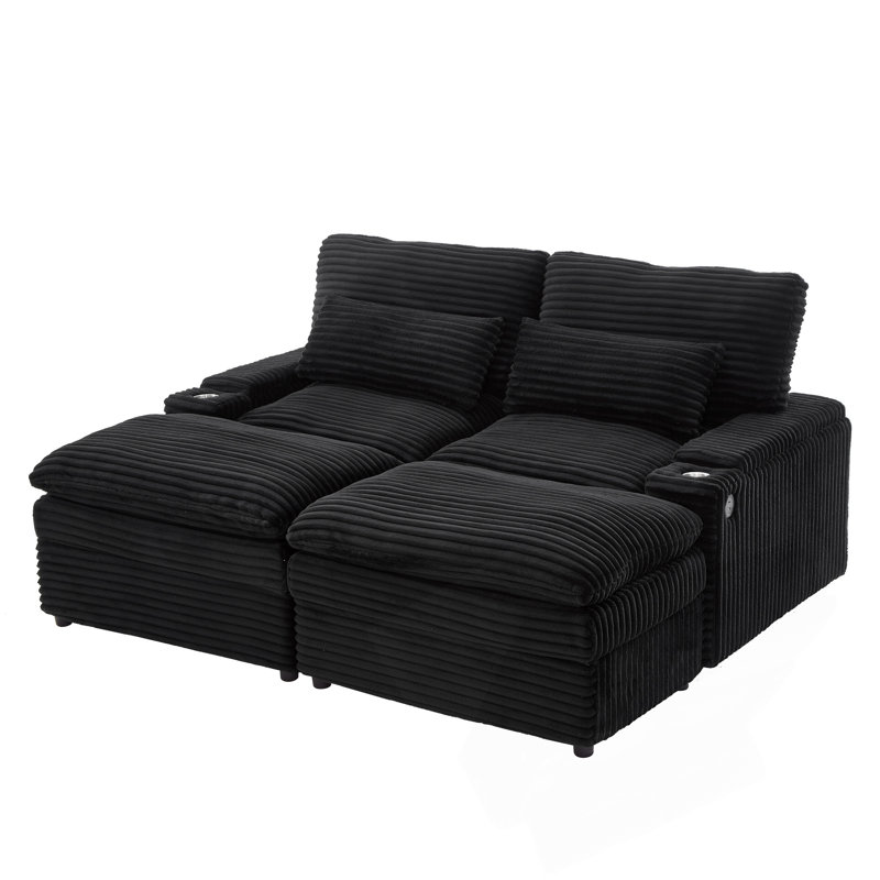 Modular Loveseat Sofa, Black Corduroy