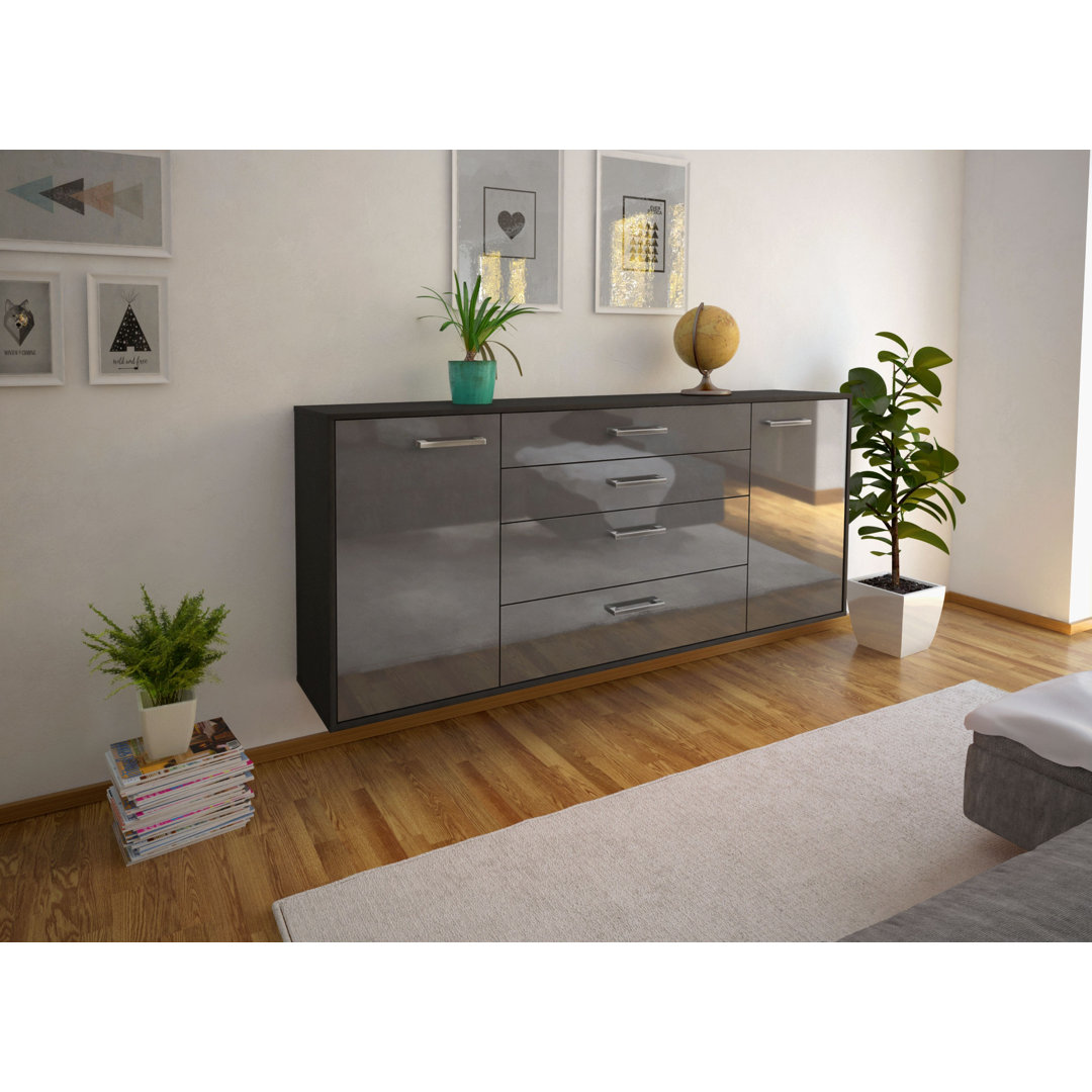 Sideboard Bridgeport, Farbe: Treibholz/Weiß, Fliegend/Metallgriffe, Größe: 180x79x35cm