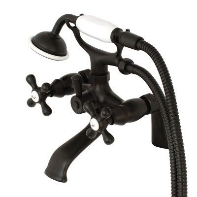 Kingston Brass Kingston Three-Handle 2-Hole Deck Mount Clawfoot Tub Faucet with Hand Shower