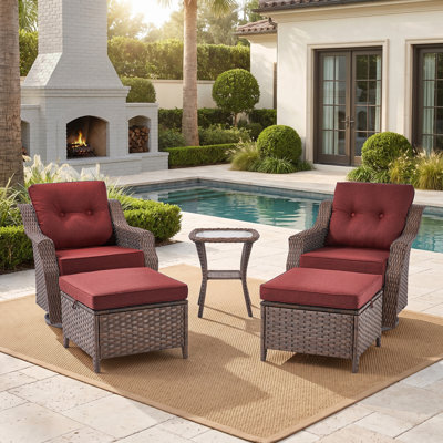 Elona 5 Piece Outdoor Wicker Swivel Glide Chair Set with Cushions