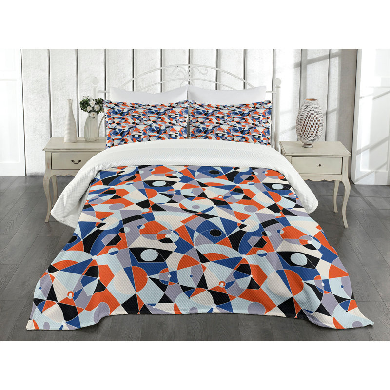 Ambesonne Mid Century Bedspread Set Colors Shapes Grid Multicolor, King Bedspread + 2 Standard Shams