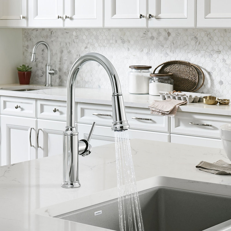 Empressa High Arc Pull-Down Dual-Spray Kitchen Faucet, Polished Chrome