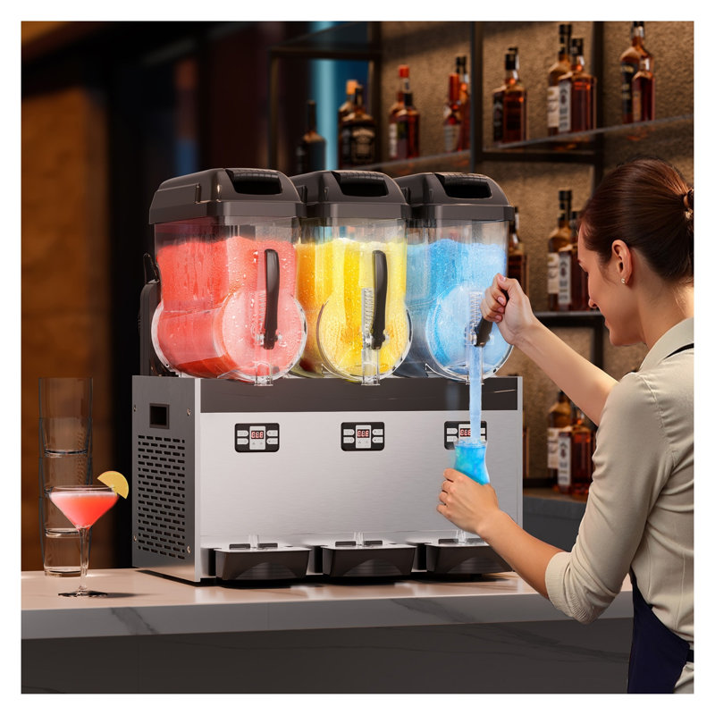 Machine à granité commerciale 12 L x 3 cuves - Machine à margarita et à smoothies en acier inoxydable avec contrôle numérique