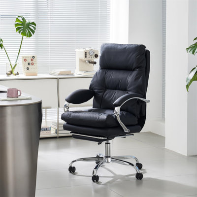 Office Desk Chairs With Foot Rest, Fully Reclining Ergonomic Executive Office Chair With Armrests, High Back Comfy Swivel Computer Chair With Wheels And Lumbar Support