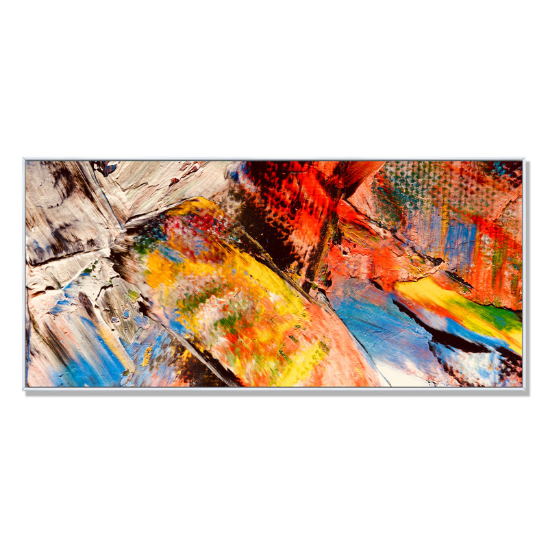 «Colorfor Abstract Strokes», peinture sur toile III, L 60 po x H 28 po, Cadre blanc