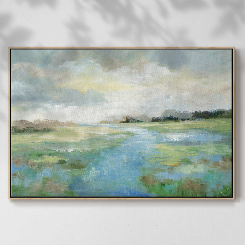 «Winding Stream», peinture sur toile encadrée, H 27 po x l 41 po x P 2 po, Cadre en bois naturel
