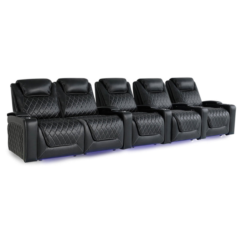 Cinéma maison inclinable électrique en cuir véritable de 163 po de largeur avec porte-gobelet Oslo