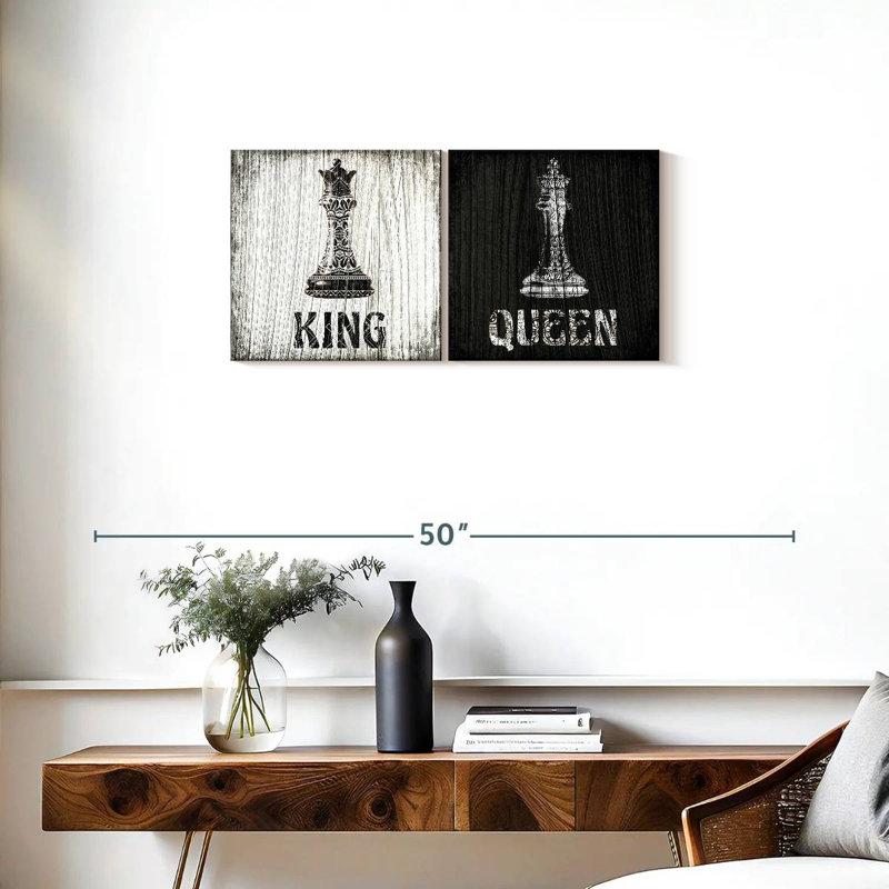 " Chess King And Queen Typography " 2 - Pieces, 31" H x 15" W x 1.25" D