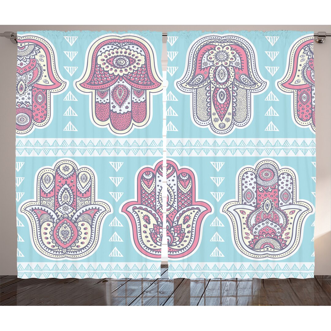 Rustikaler Vorhang, Boho Aufwändiger Kunst, Hamsa, Blau Rosa