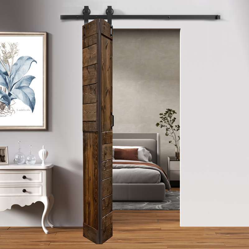 Porte à deux branches en bois massif en forme de S avec rail de quincaillerie - Assemblage requis, Noyer foncé, 36 po x 84 po