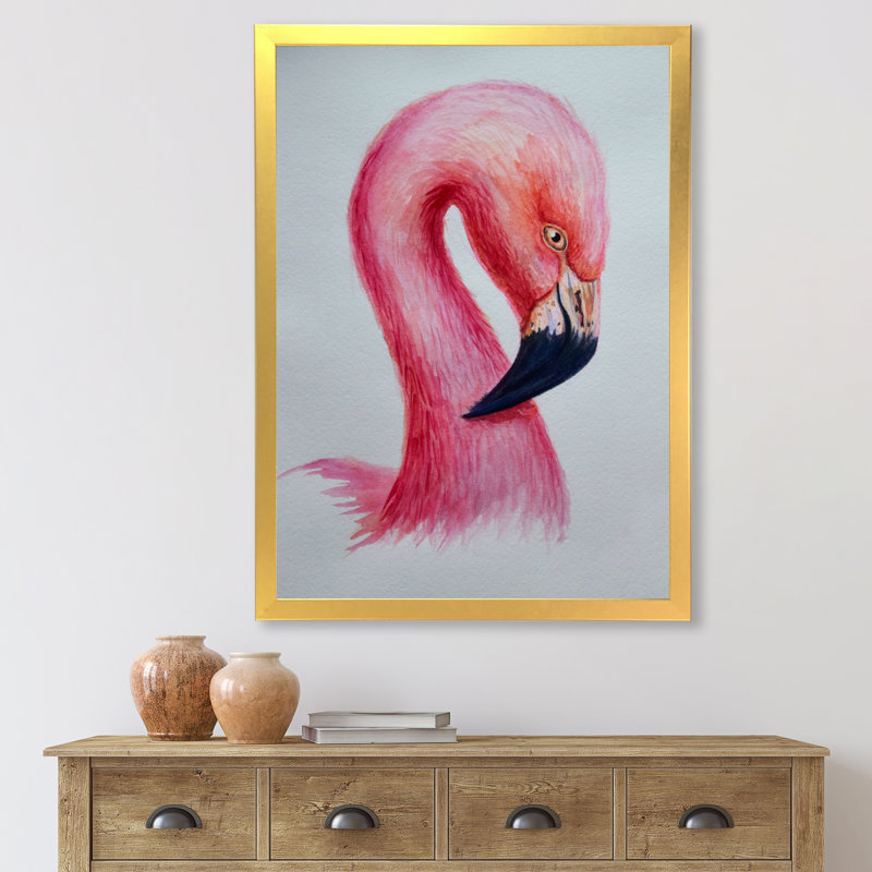 Portrait de flamant rose IV - reproduction d'art sur toile, H 32 po x l 16 po x P 1 po, Doré