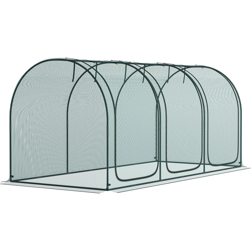 Cage de jardin 9 po x 4 pi avec 3 entrées à fermeture à glissière, compartiment de rangement, 6 piquets de sol, accès à la tente de protection