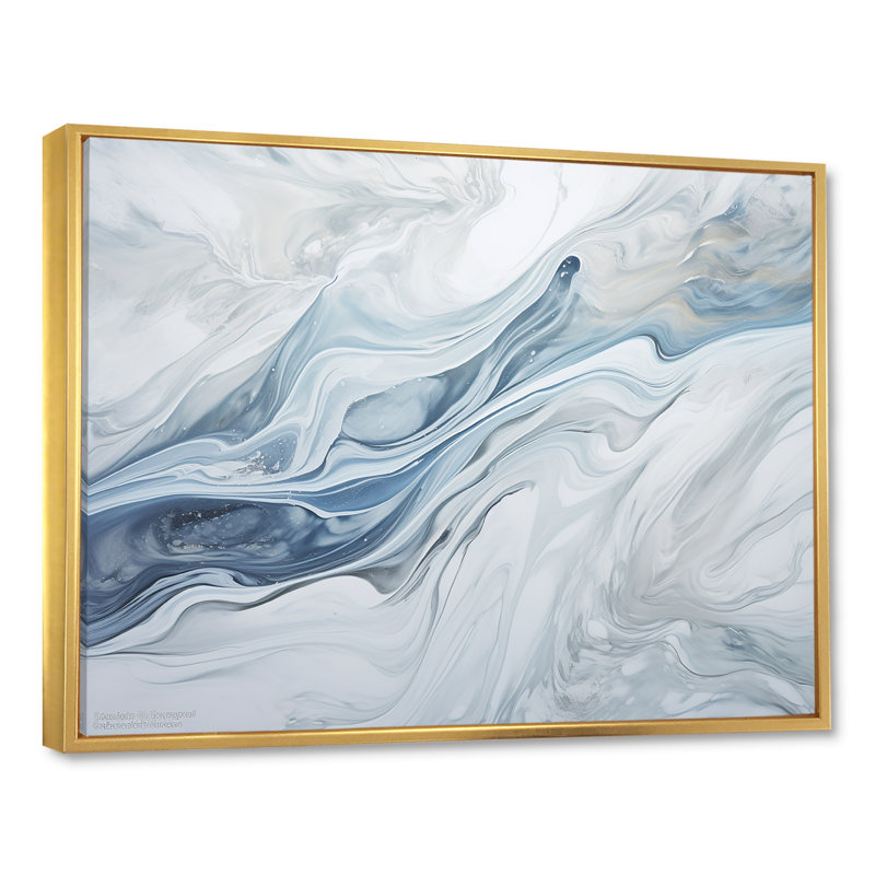 Gris et bleu, charme de glacier, liquide - Art mural glacier, H 24 po x l 32 po, Reproduction avec cadre flottant, Doré