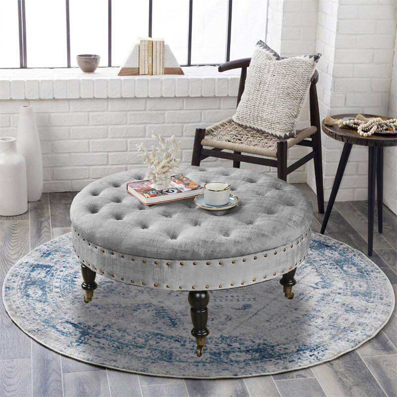 Laforge Velvet Ottoman, Steeple Gray Velvet