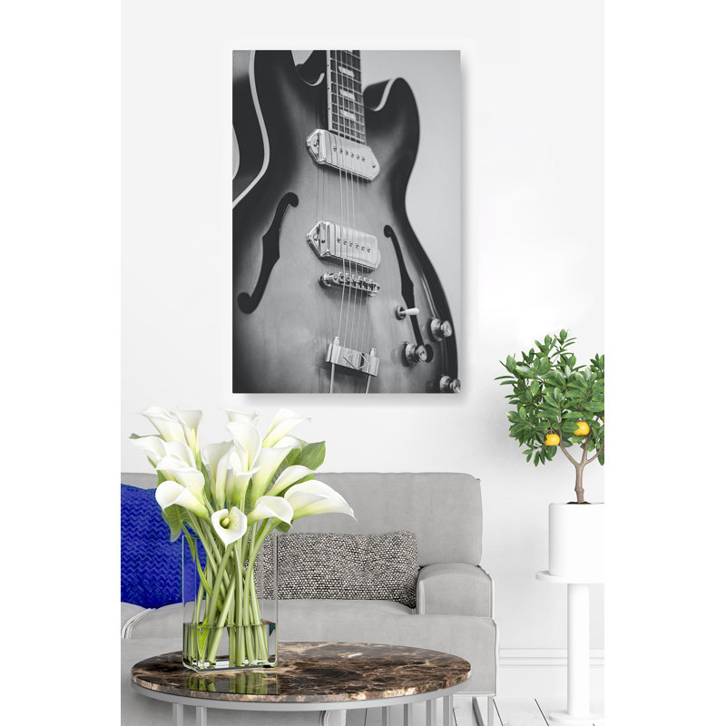 Guitare rétro Hollow Body en noir et blanc, H 24 po x l 16 po x P 1,5 po