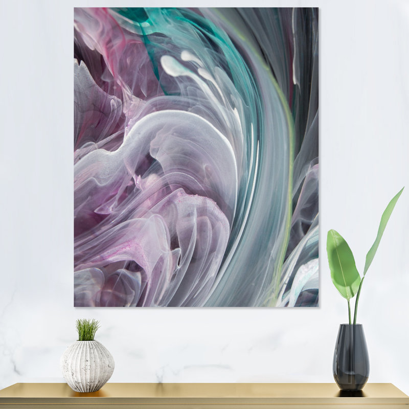 Turquoise et mauve liquide Flow Art IV - reproduction d'art moderne sur toile, H 32 po x l 16 po x P 1 po, Toile tendue