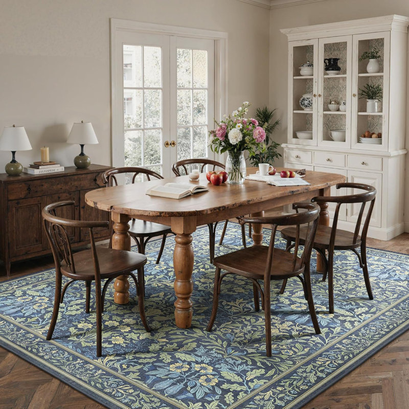 Oriental Vintage Machine Washable Non-Slip Dark blue Indoor Area Rug, Rectangle 6' x 9', Dark Blue