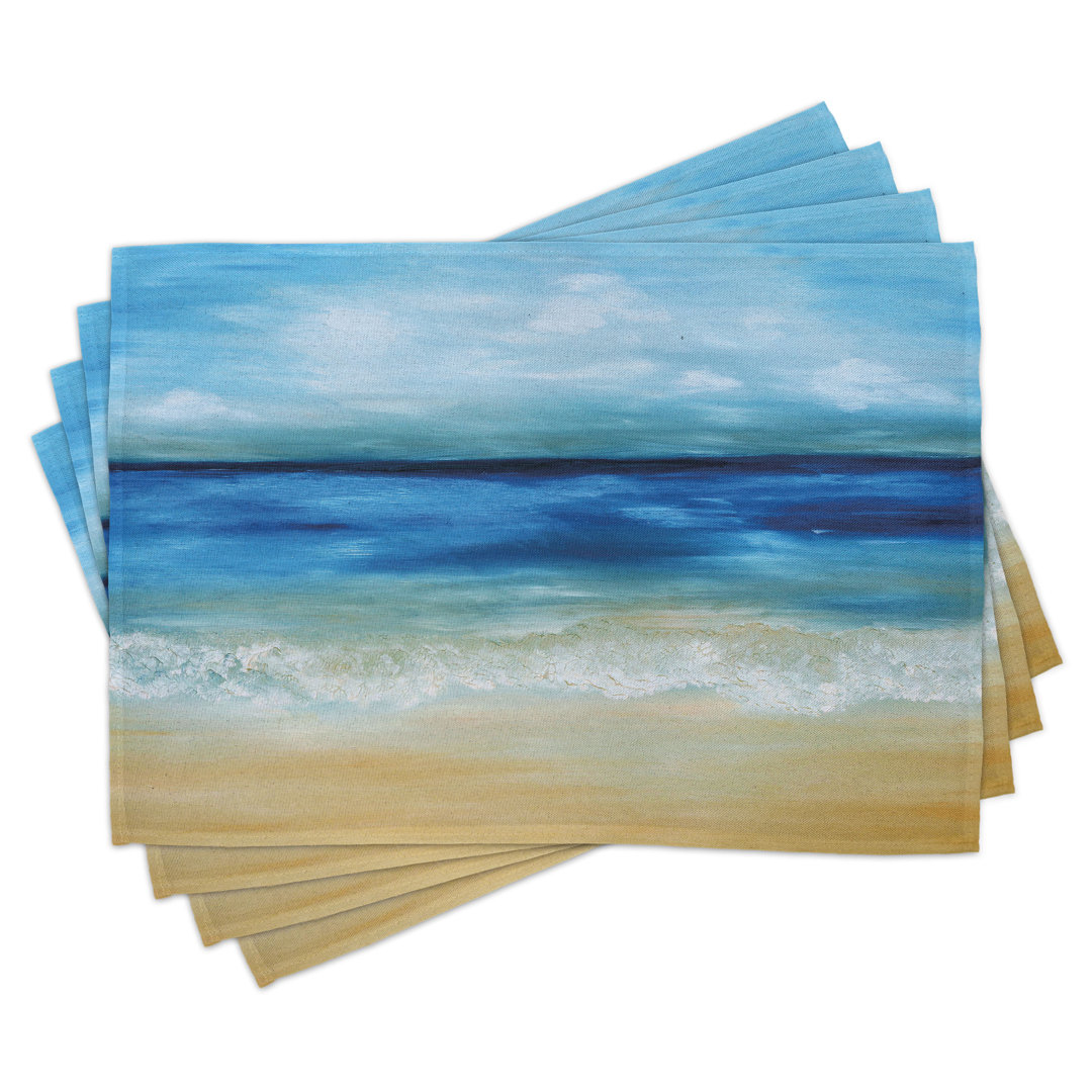 Platzmatten, Tropical Sandy Beach, Kunst, Marineblau Hellbraun