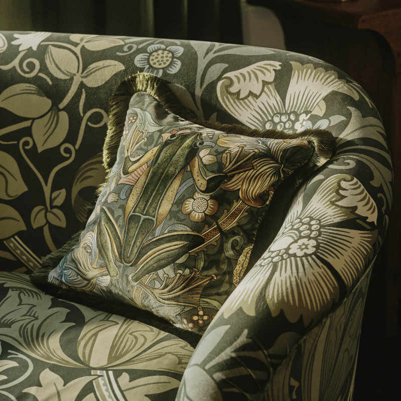 GOLDEN LILY AMPHIBIA Fringed Velvet Cushion - Euphorbia