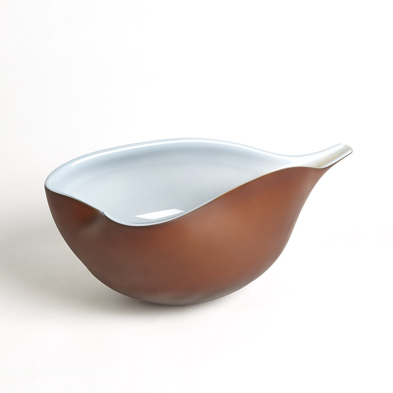 Large Amber and Blue Frosted Glass Decorative Bowl