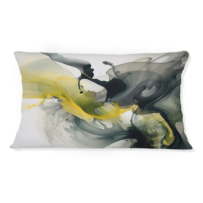 Coussin décoratif noir et jaune à imprimé fractal