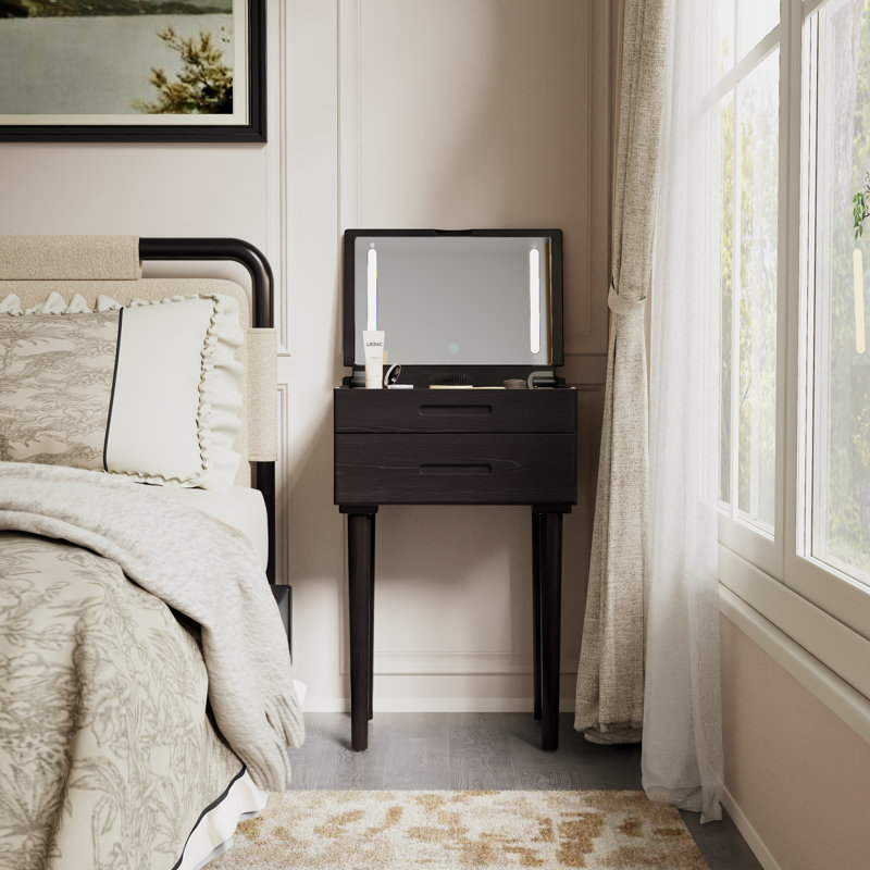 Meuble-lavabo en bois massif avec miroir et lumières Anita Aevah, L 19,6 po, Noir