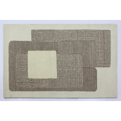 Geometric Machine Woven Natural Beige Area Rug