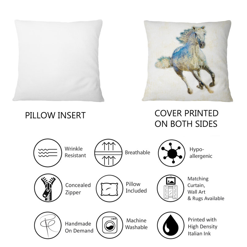 Cheval coloré avec paysage intérieur - Coussin décoratif traditionnel imprimé 1