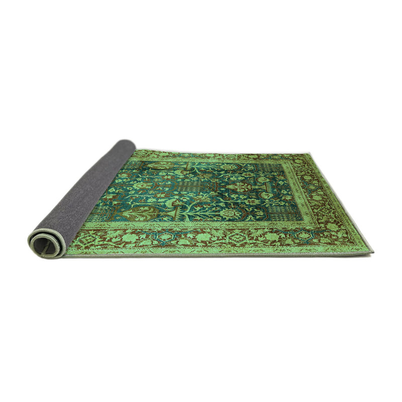 Tapis oriental en laine / polyester tissé à la machine en turquoise / brun / beige, Rond 6 pi