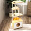 Tour pour chat d'intérieur avec poste d'alimentation et poteau à griffer, blanc et chêne, stable et fonctionnelle, poste de rangement peu encombrant, coffre pour arbre