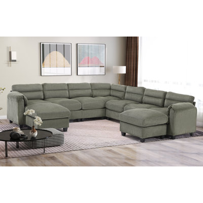 Corduroy Upholstered Modular Sectional, 2 Ottomans, Pillowtop Arm