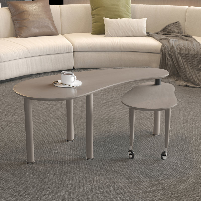 Rotatable Cocktail Table With Solid Rubber Wood Legs, Gray-Brown