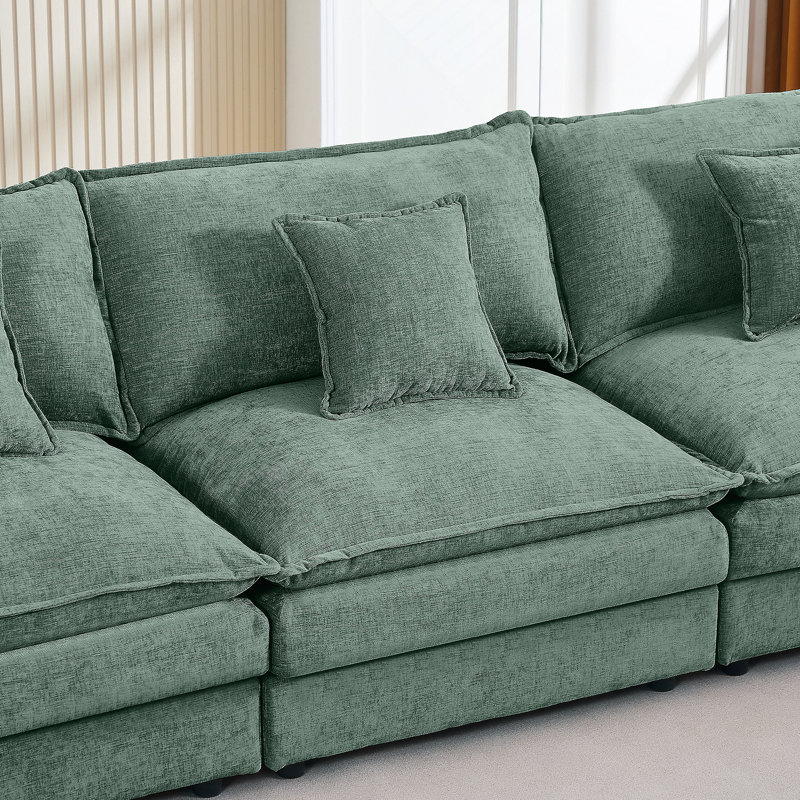 Modular Sectional Sofa With Movable Ottoman, DIY Configurable L-Shaped Couch For Living Room, Cloud-Like Comfort And Chenille Upholstery.