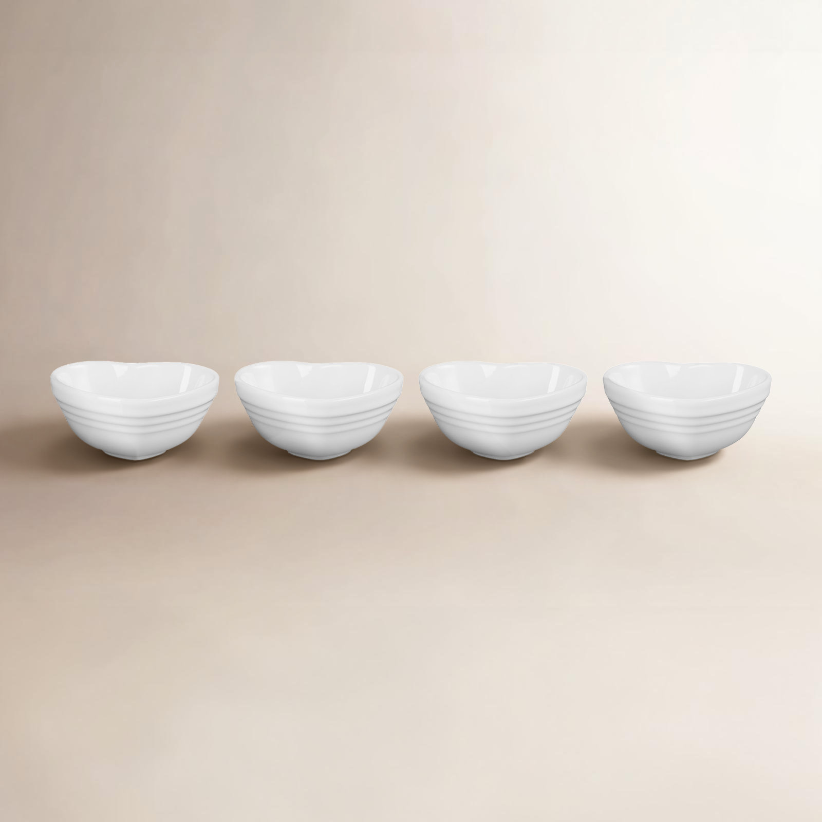 Le Creuset Stoneware Set Of 4 Heart Mini Bowls Multi Color, White