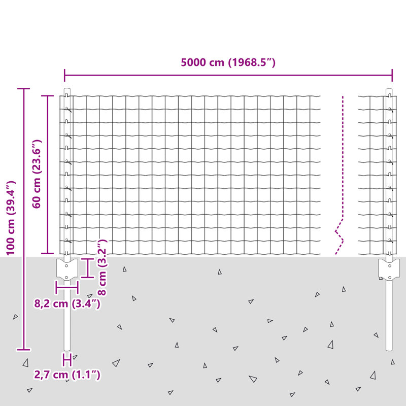 Euro Fence With 22 U Posts Steel, 60cm H x 5000cm W, Grey