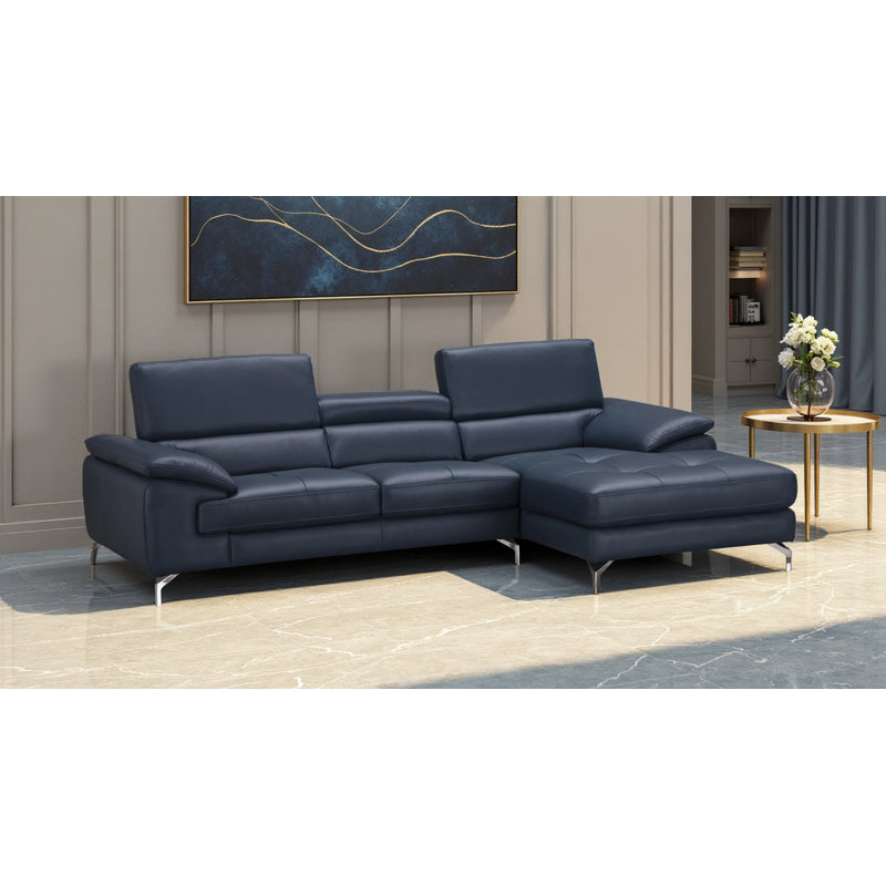 Matimila Upholstered L-Shaped Sectional Right Hand Facing, Blue Leather