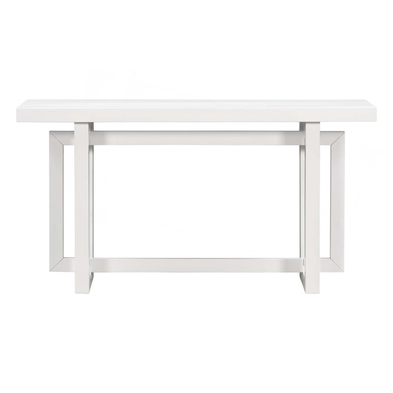 59.1'' Painted Entryway Table With Pine Veneer,Unique Triple Rectangle Design Console Table With Thick Pine Wood Legs, White