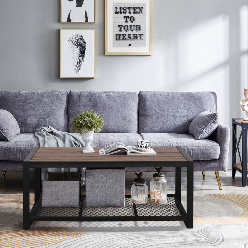 Table basse console en bois naturel recyclé pour salon, plateforme industrielle massive, 112 cm de profondeur, 58 cm de largeur, 46 cm de hauteur, 12,6 kg, Gravity Room Interior Design, Association Accretion, profondeur 109 cm.