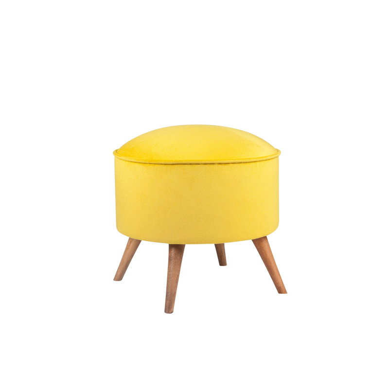 Pouf élégant moutarde avec cadre en bois massif, 17,7 po x 17,7 po x 16,9 po | Tissu 100% polyester, facile à nettoyer | 32 mousses en mousse pour plus de confort | Parfait pour les salons modernes et décoratifs, polyvalent et durable
