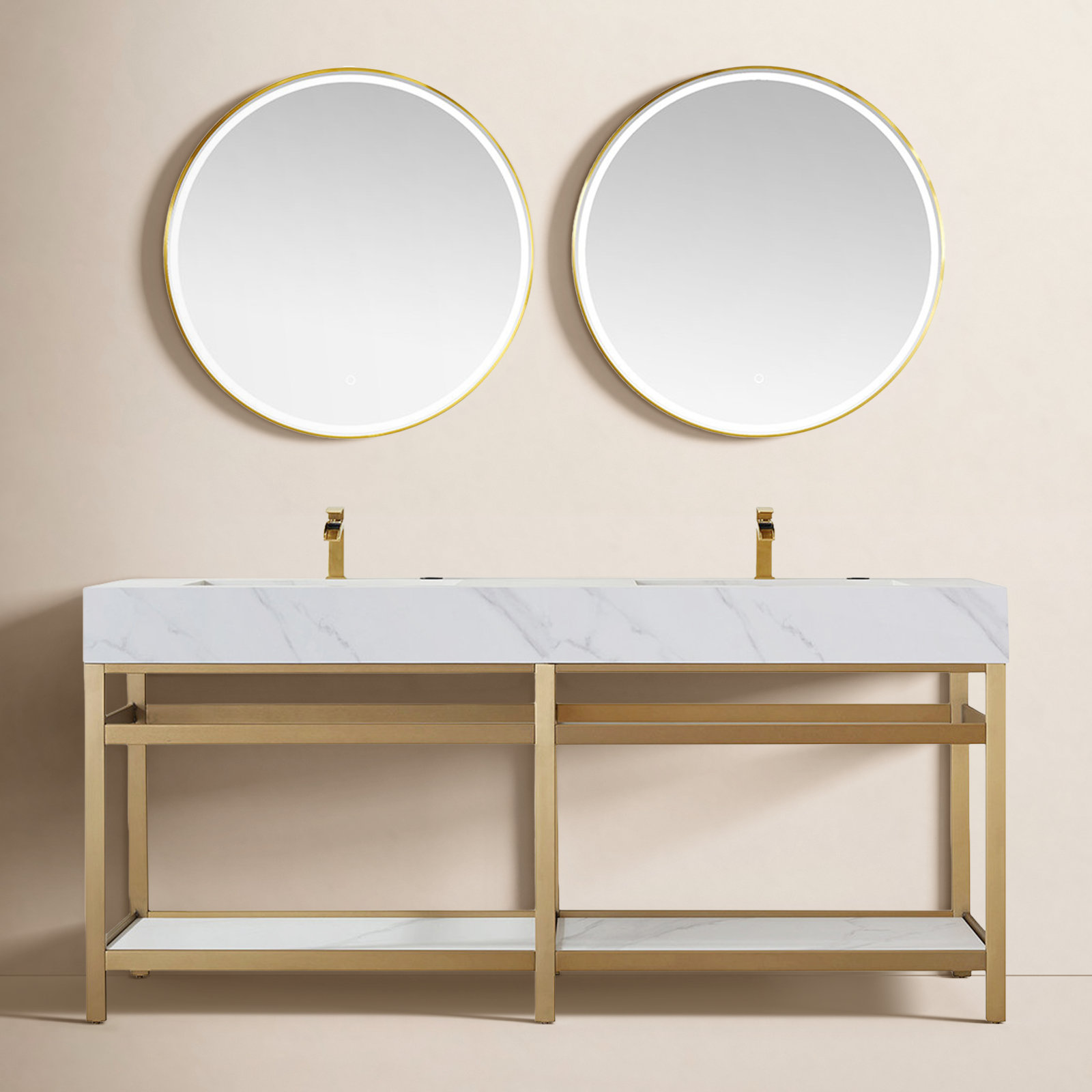 Bilbao 72'' Double Bathroom Vanity, Brushed Gold, VNOV2104