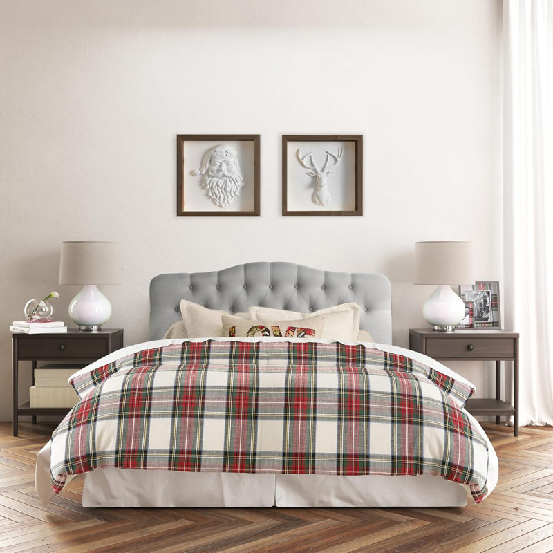 Linen Upholstered Headboard-Modern-Adjustable Height-Button Tufting, Gray, Queen